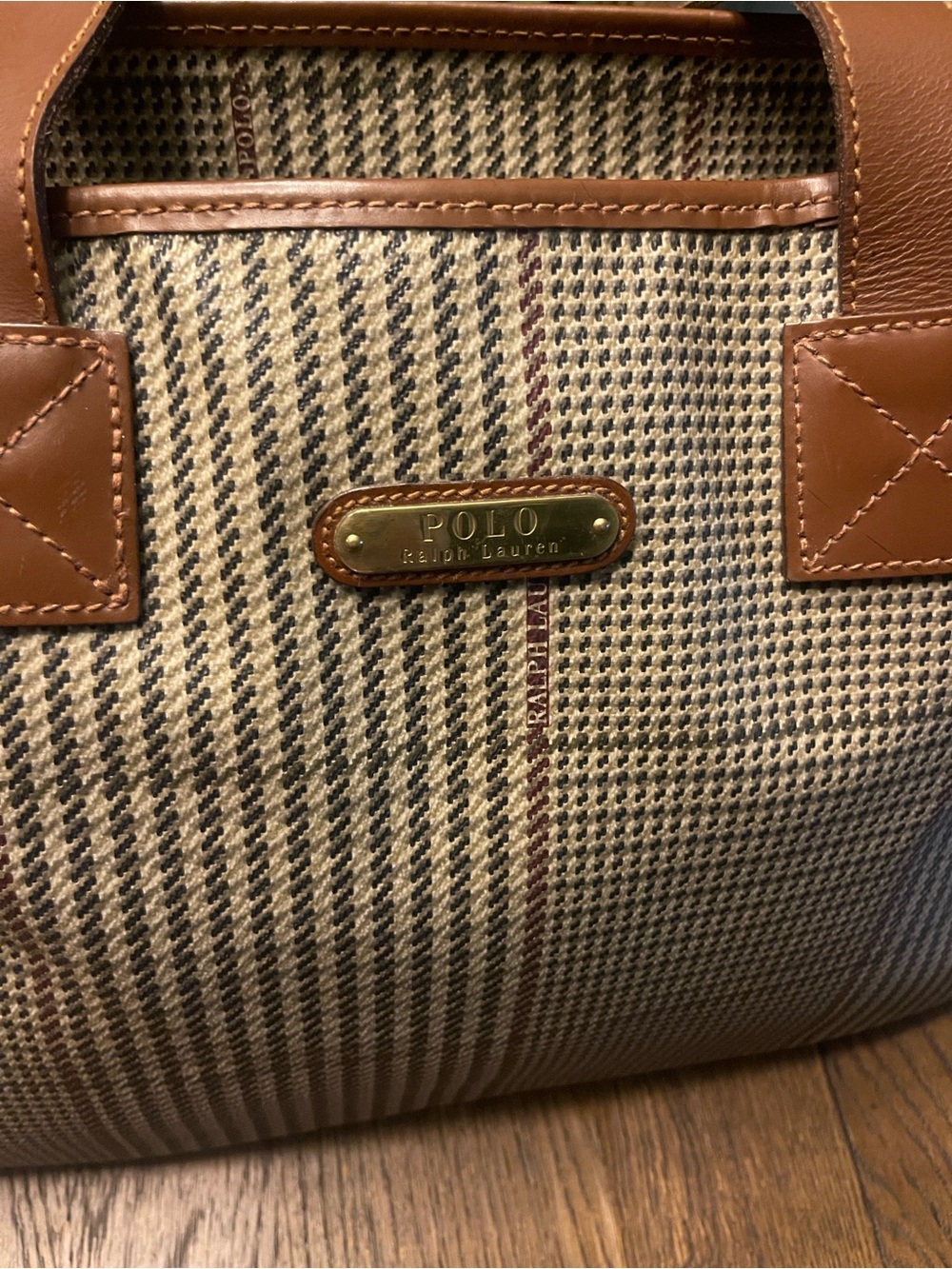 Polo by Ralph Lauren Brown Leather-Trim Houndstooth Tote - Picture 4 of 14